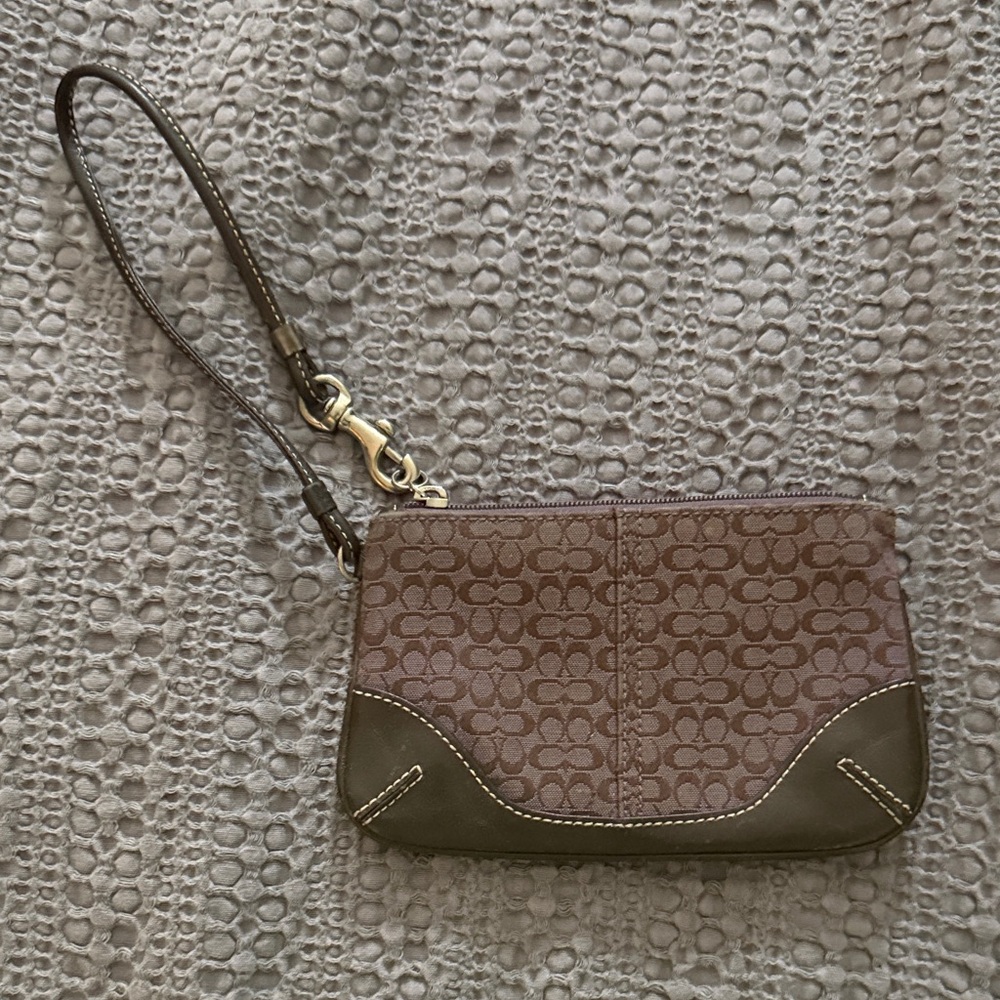 Vintage Coach Signature Brown & Eggplant Wristlet